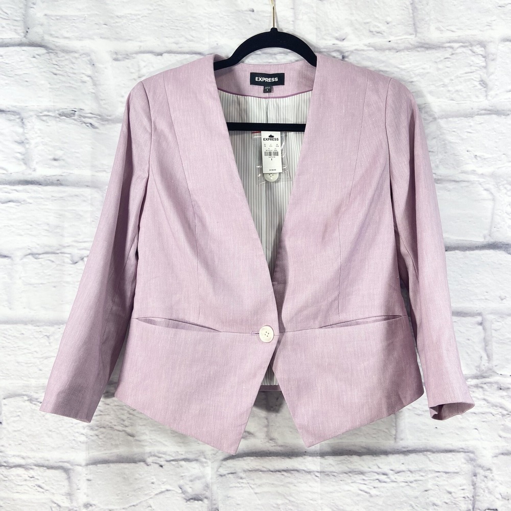 Express Jacket Women's 8 Pink Blazer One Button Linen Blend Long Sleeves New